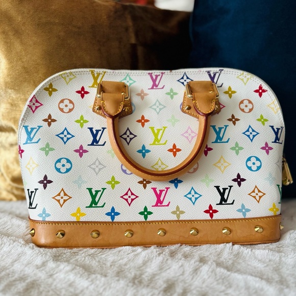 Louis Vuitton Alma PMTop Handle Bag White Multicolour Leather Monogram Murakami - Picture 3 of 13